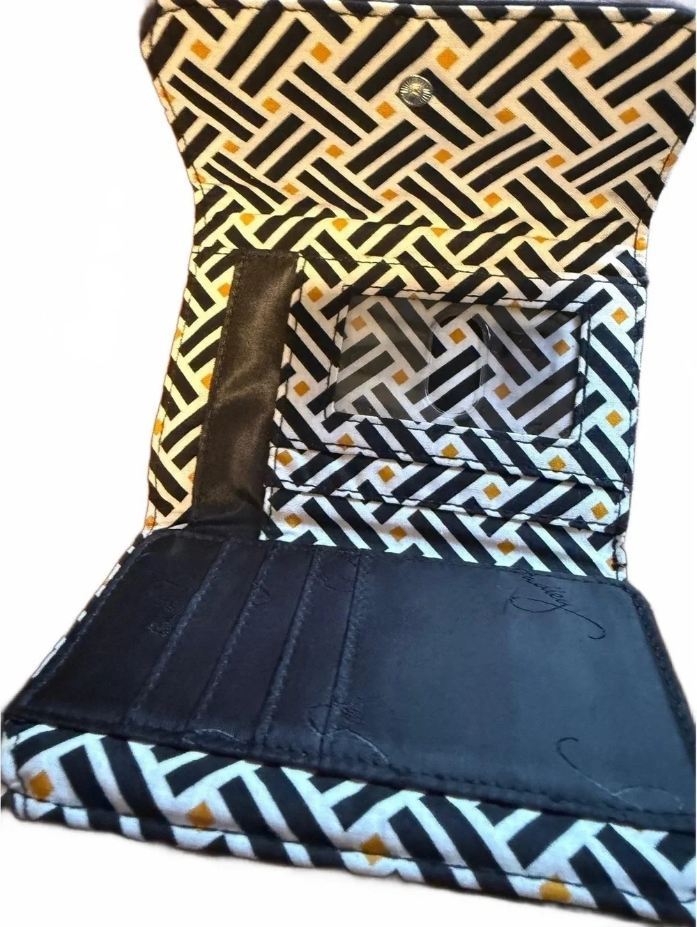 Vera Bradley Quilted Black Fabric Wallet with Geometric Interior